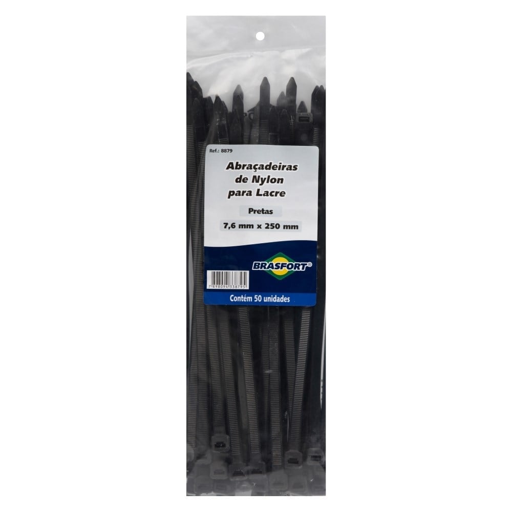 Abraçadeira de Nylon Preta Brasfort 7,6x250mm 50 Peças | 8879