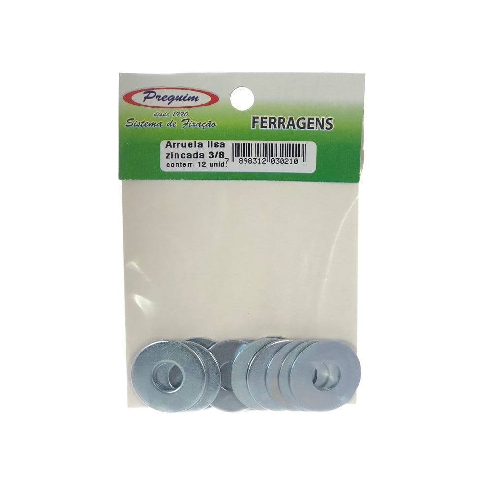 Cartela Arruela Lisa Zincado (E)3/8" Preguim com 12 Peças 0210
