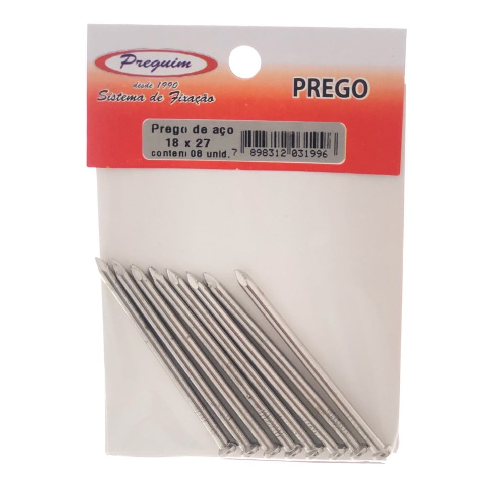 Cartela Prego Aço Preguim com Cabeça 18X27 com 08 Peças 1996