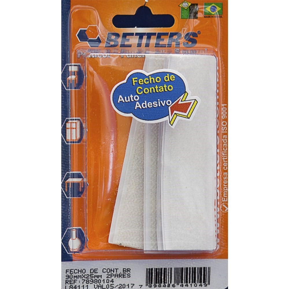 Fecho Contato Adesivo Branco 90x25mm com 4 Peças BRIBTS000054
