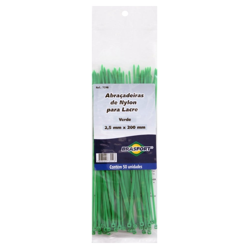 Abraçadeira Nylon Brasfort Verde 2.5x200 50 Peças 7298