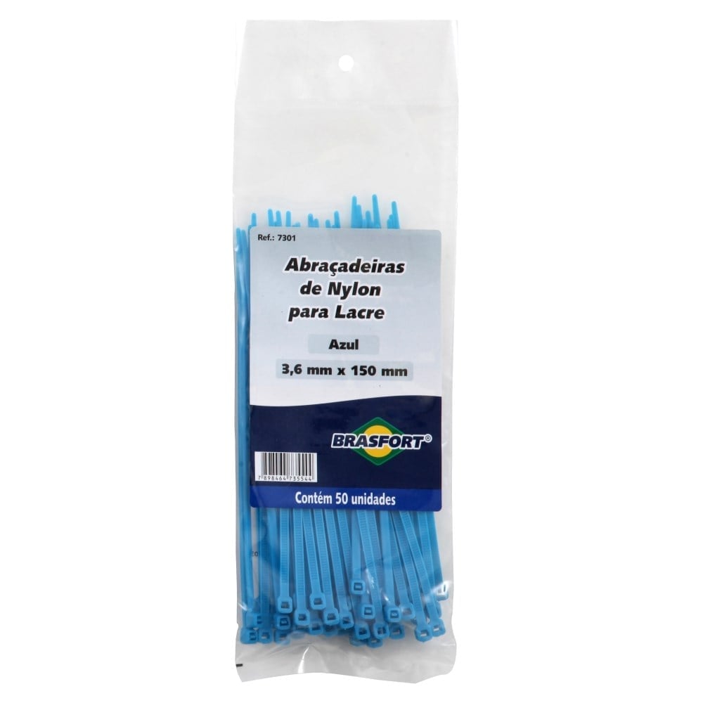 Abraçadeira Nylon Brasfort Azul 3.6x150 50 Peças 7301