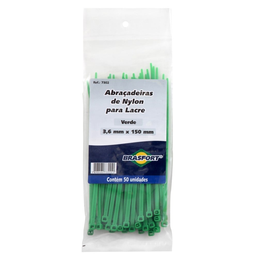 Abraçadeira Nylon Brasfort Verde 3.6x150 50 Peças 7302