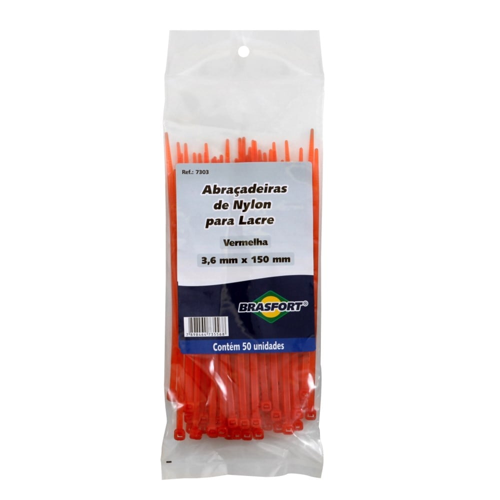 Abraçadeira Nylon Brasfort Vermelha 3.6x150 50 Peças 7303