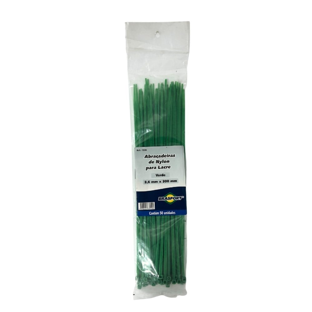 Abraçadeira Nylon Brasfort Verde 3.6x300 50 Peças 7306