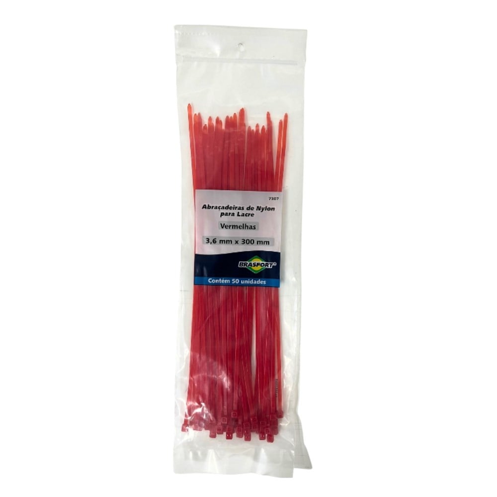 Abraçadeira Nylon Brasfort Vermelha 3.6x300 50 Peças 7307