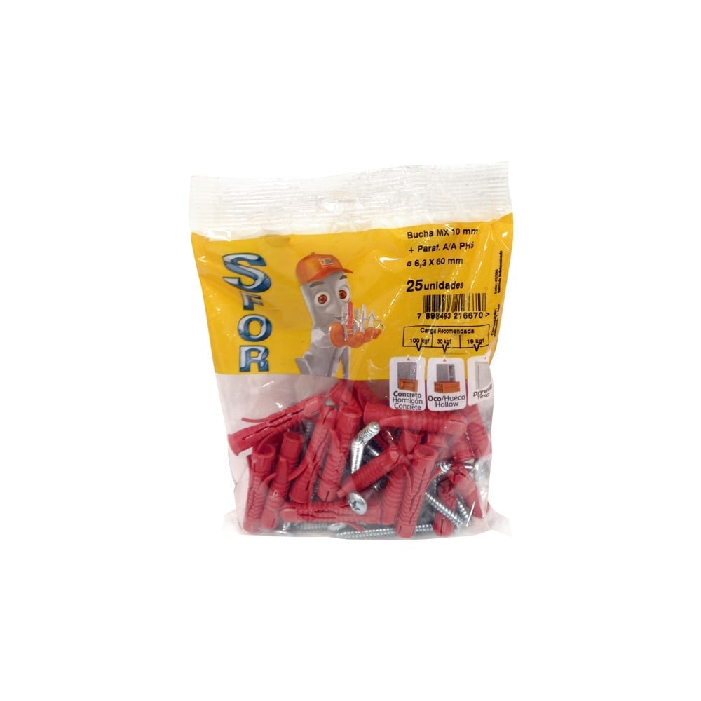 Bucha Fixação Sforplast Mx 10 com Parafuso 25 Peças 1699
