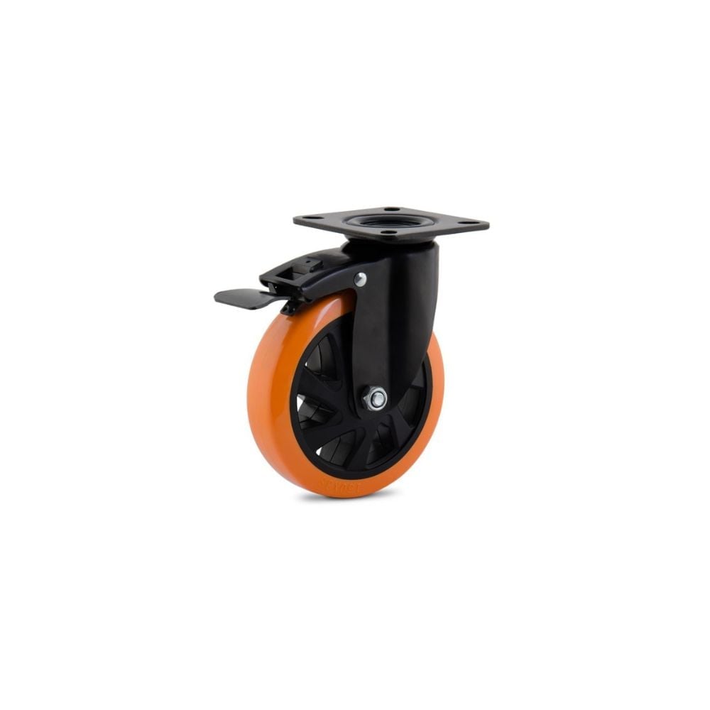 Rodízio Colson Polietileno Base Giratória Laranja com Trava 125mm
