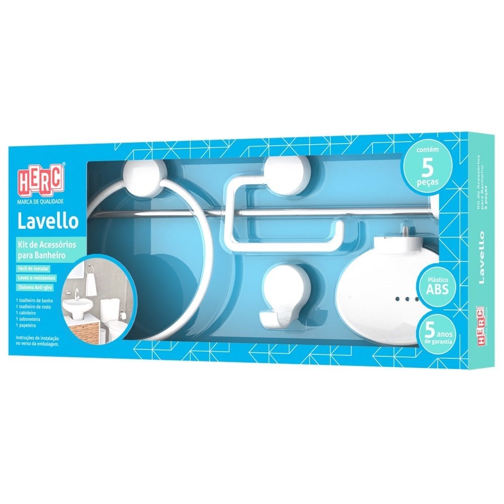 Kit de Banheiro Herc Branco com 5 Peças | 4090