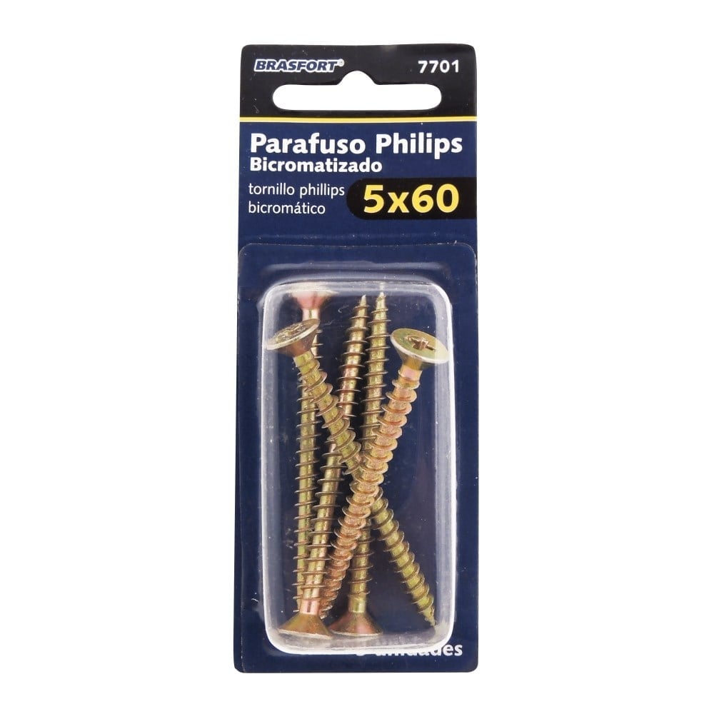 Cartela Parafuso Chipboard Brasfort Cabeça Chata Philips 5.0X60 Cartela com 5 Peças 7701