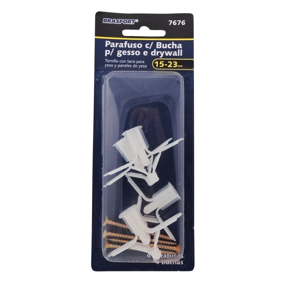 Cartela de Bucha de Fixação Drywall Brasfort 15-23mm com Parafuso Phillips - 4 Peças | 7676
