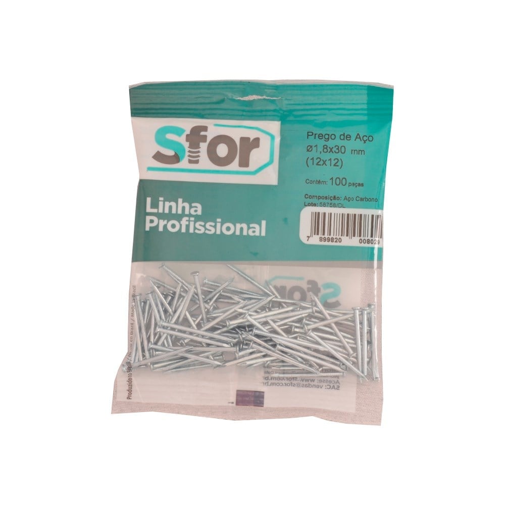 Prego Aço Sforplast com Cabeça 12X12 (1.8x30mm) c/100 Peças | 4430