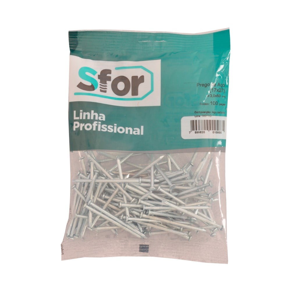 Prego Aço Sforplast com Cabeça 17X27 (3.8x60mm) c/100 Peças | 4952