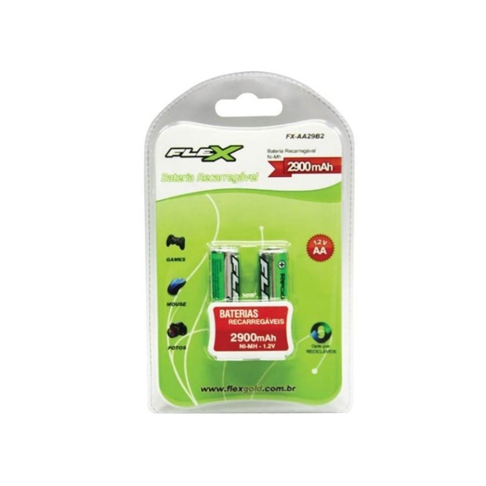 Pilha Recarregável Flexgold Pequena "AA" 2 Peças 2900MAH FX-AA29B2